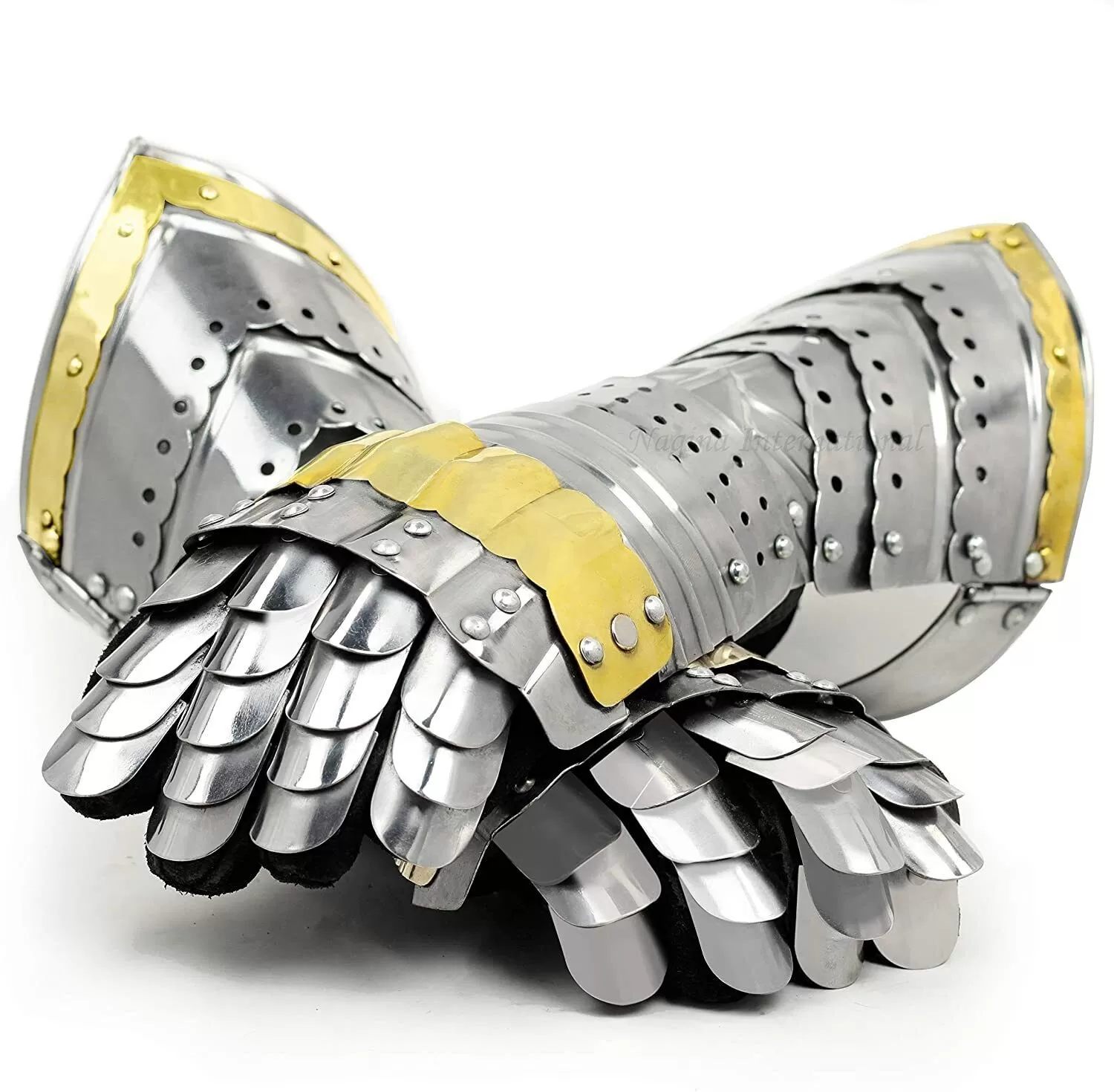 Gauntlet Armor Pair Brass Accents Medieval Knight Gloves SCA