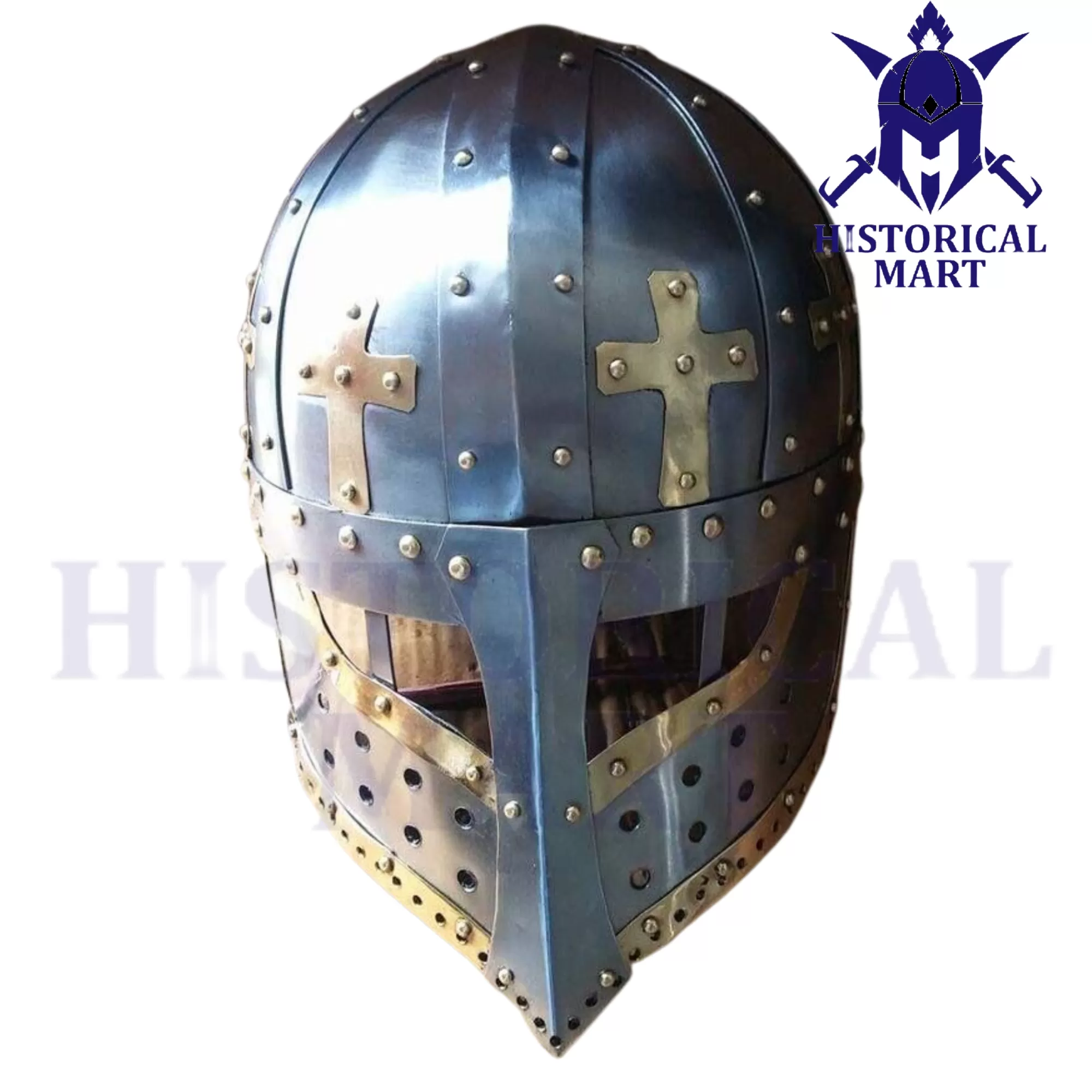 Crusader Faceplate Spectacle Helmet with Chainmail Aventail – Steel Construction