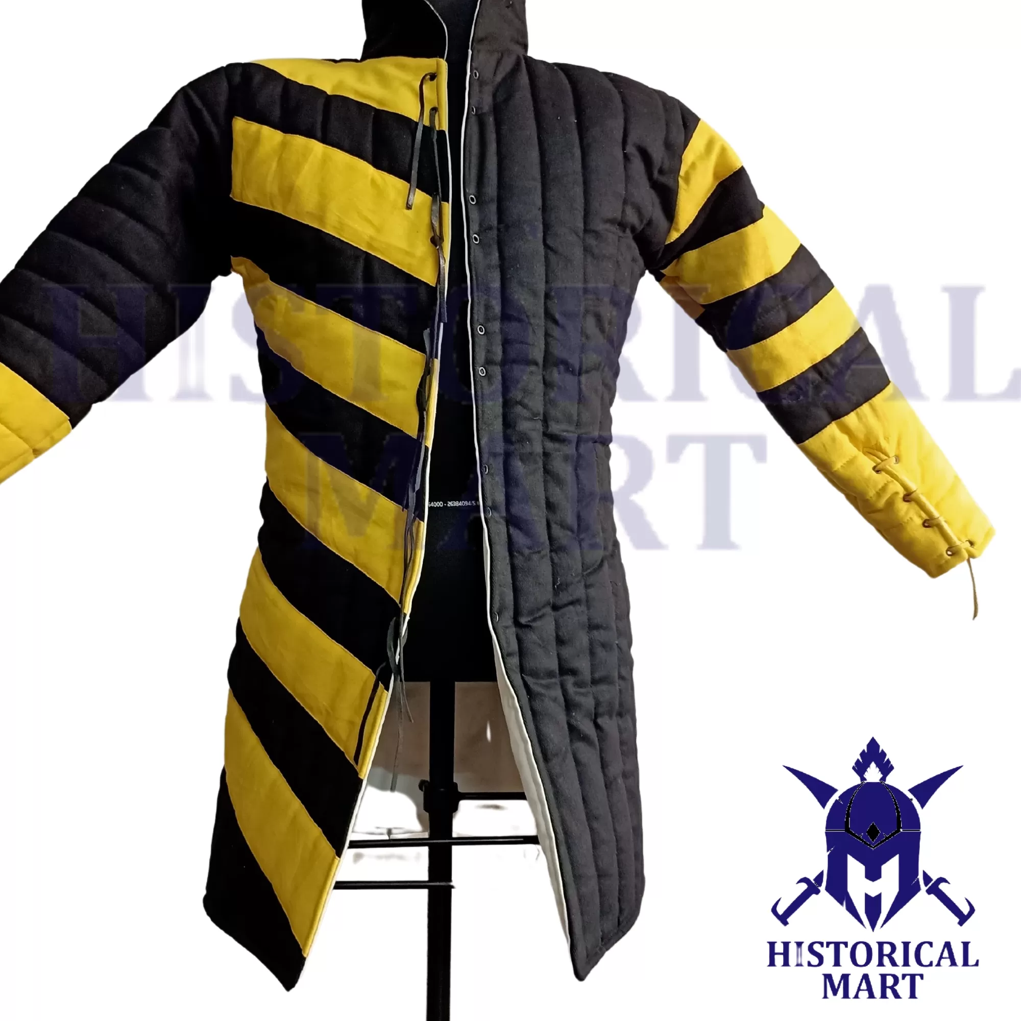 Stylish Black and Yellow Padded Gambeson - Ideal for LARP & Reenactments