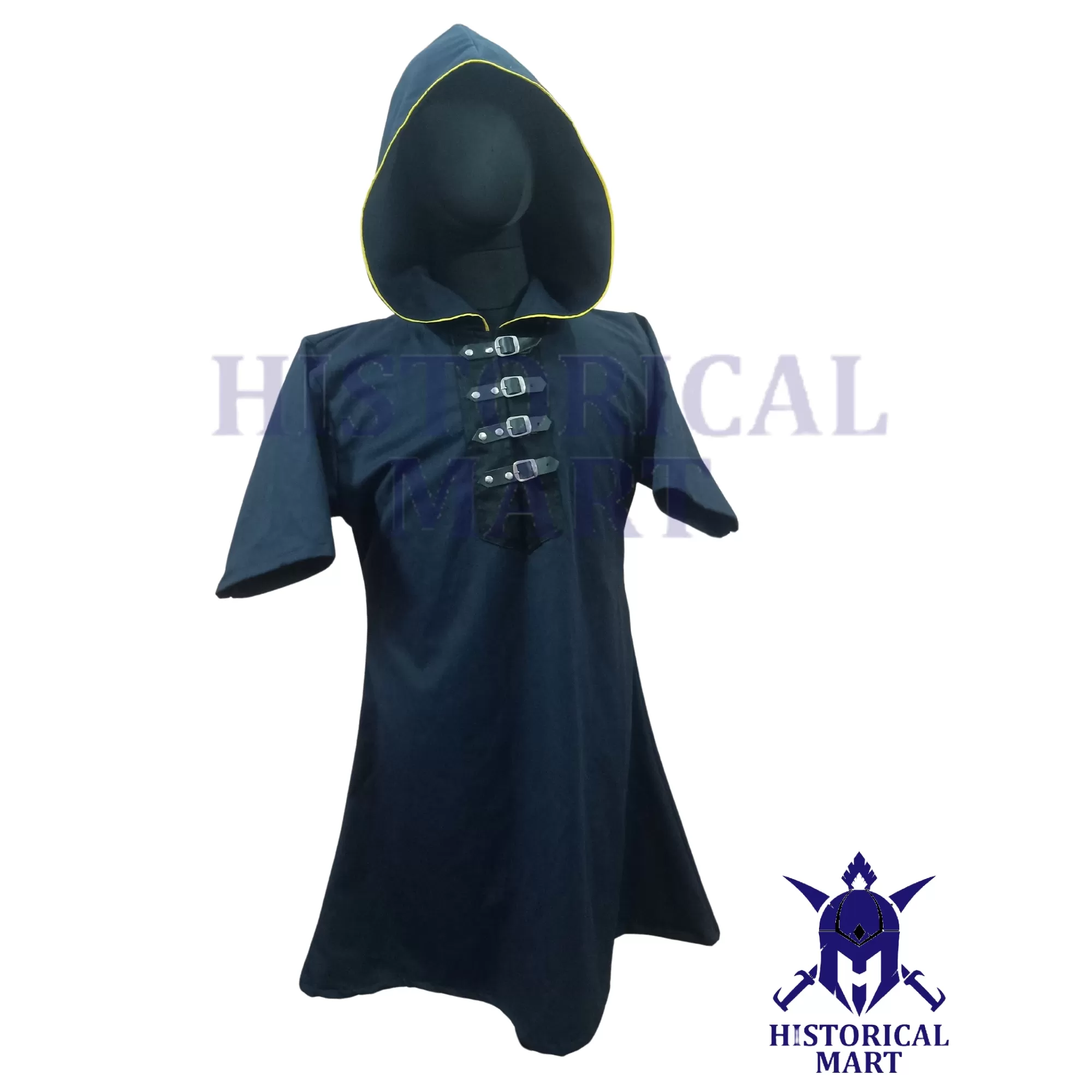 Medieval Tunic with Attached Hood - Renaissance Knight Costume for Viking LARP, SCA, Men, and Halloween