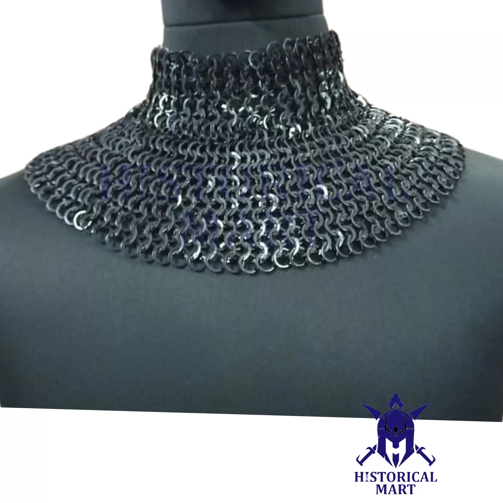 Medieval Flat Riveted Chainmail Collar with Washers - Cosplay Armor for Adults Perfect for Halloween & Renaissance Fairs