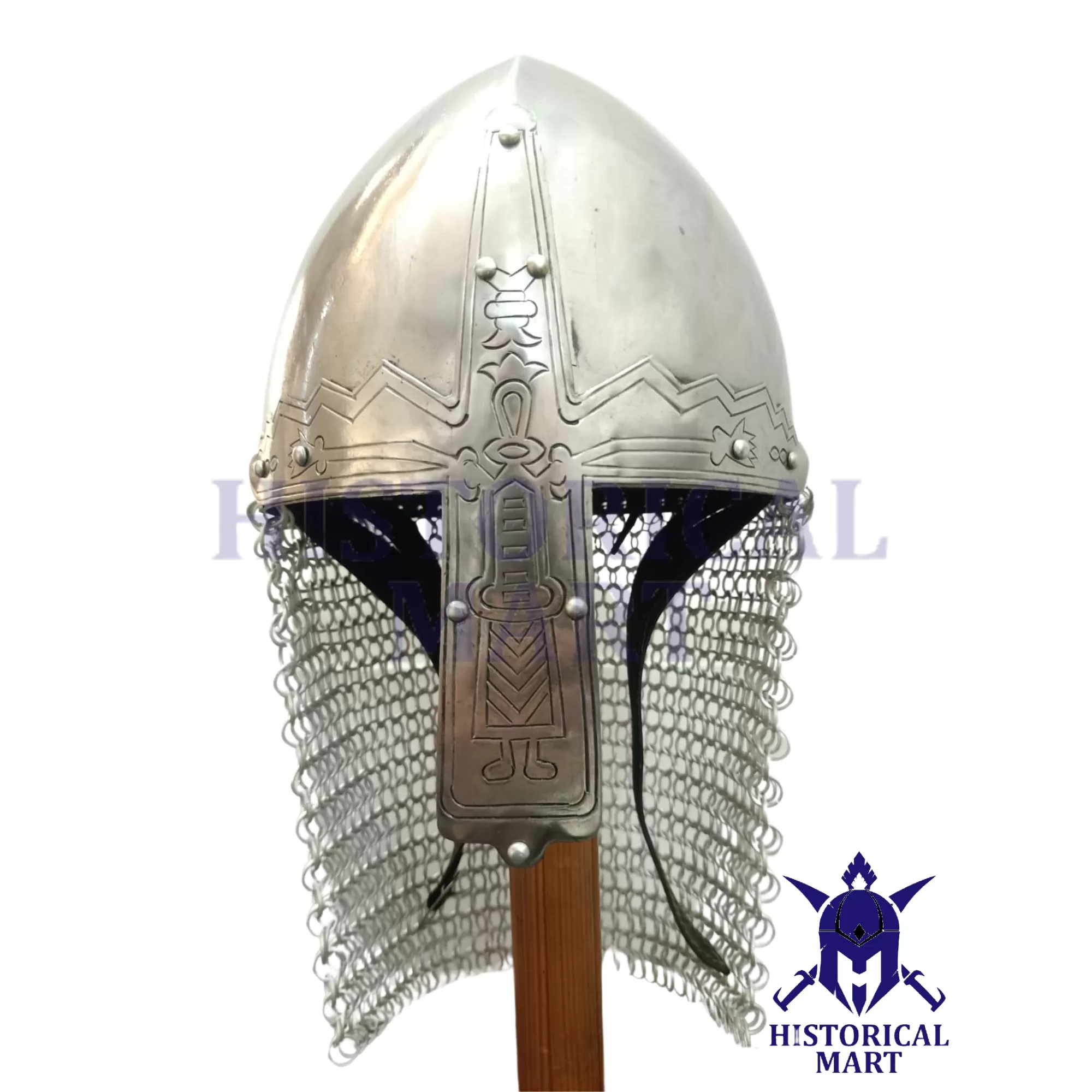 Norman Viking Nasal Chain Mail Medieval Helmet - Steel Armor for LARP, Art, and Halloween