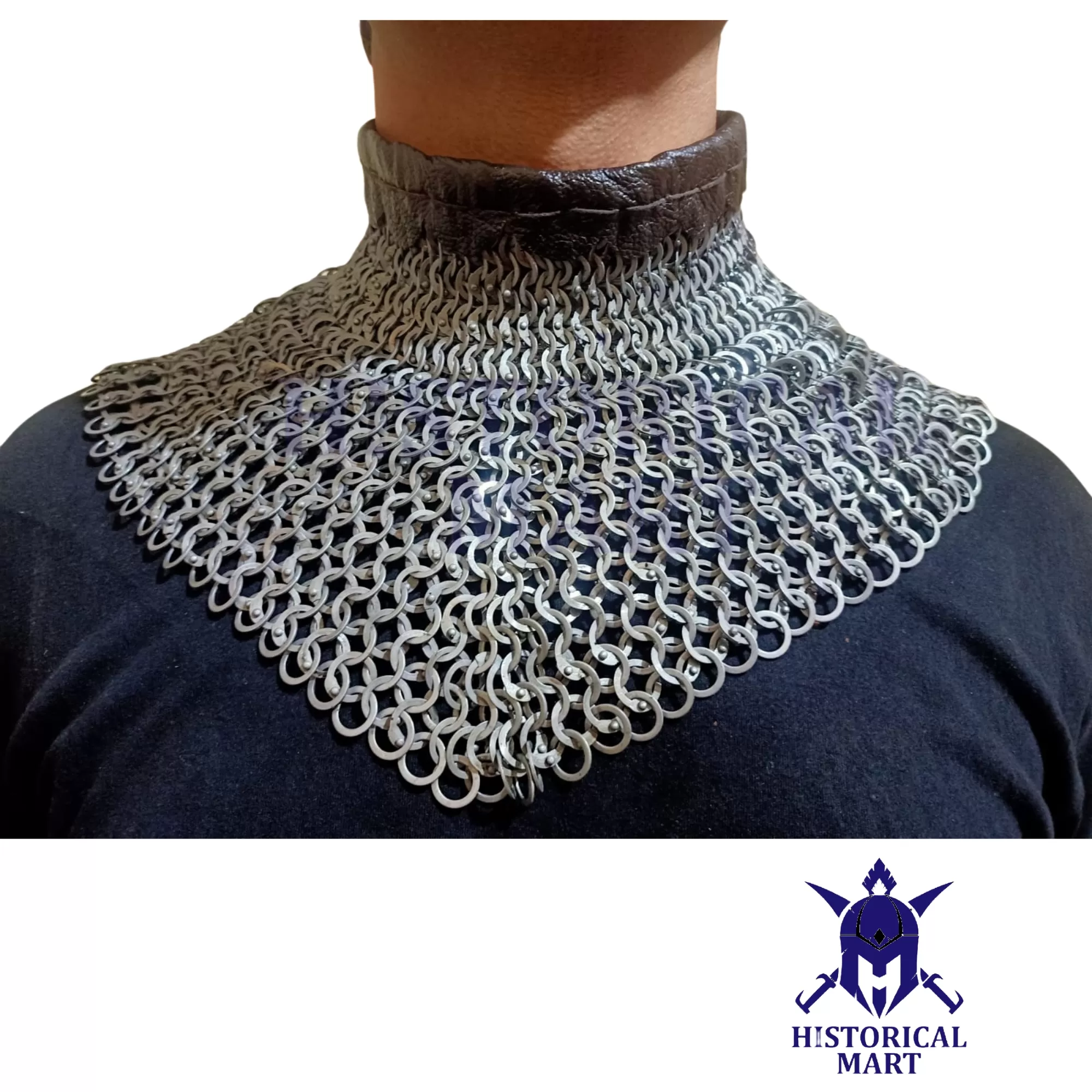 Handcrafted Medieval Flat Riveted Chainmail Collar with Washers - Perfect Adult Cosplay Armor for Halloween & Renaissance Fairs