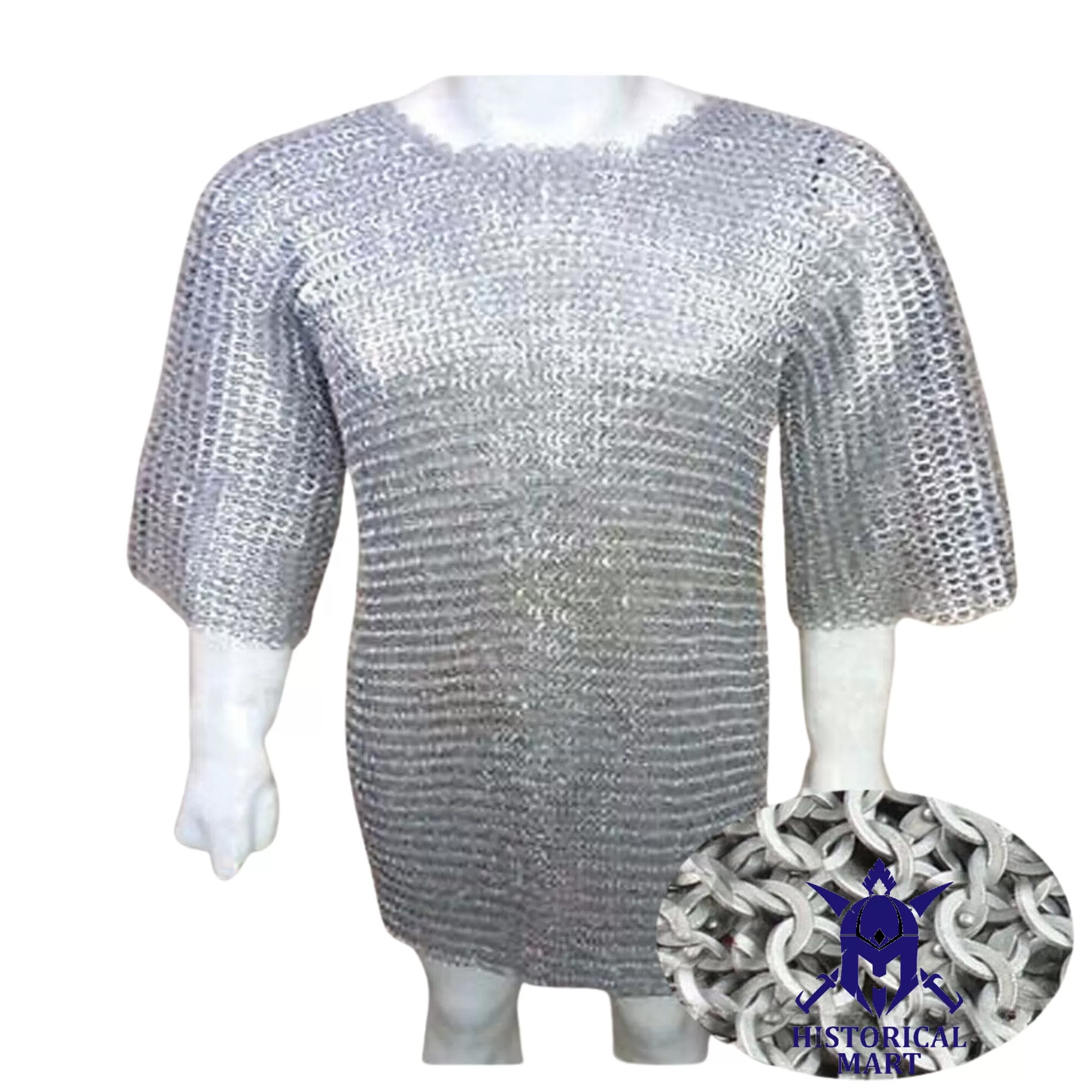 Medieval Chainmail Haubergeon | 10mm Flat Riveted Half-Sleeve Armor, X-Large Size for Halloween & Christmas Gifts