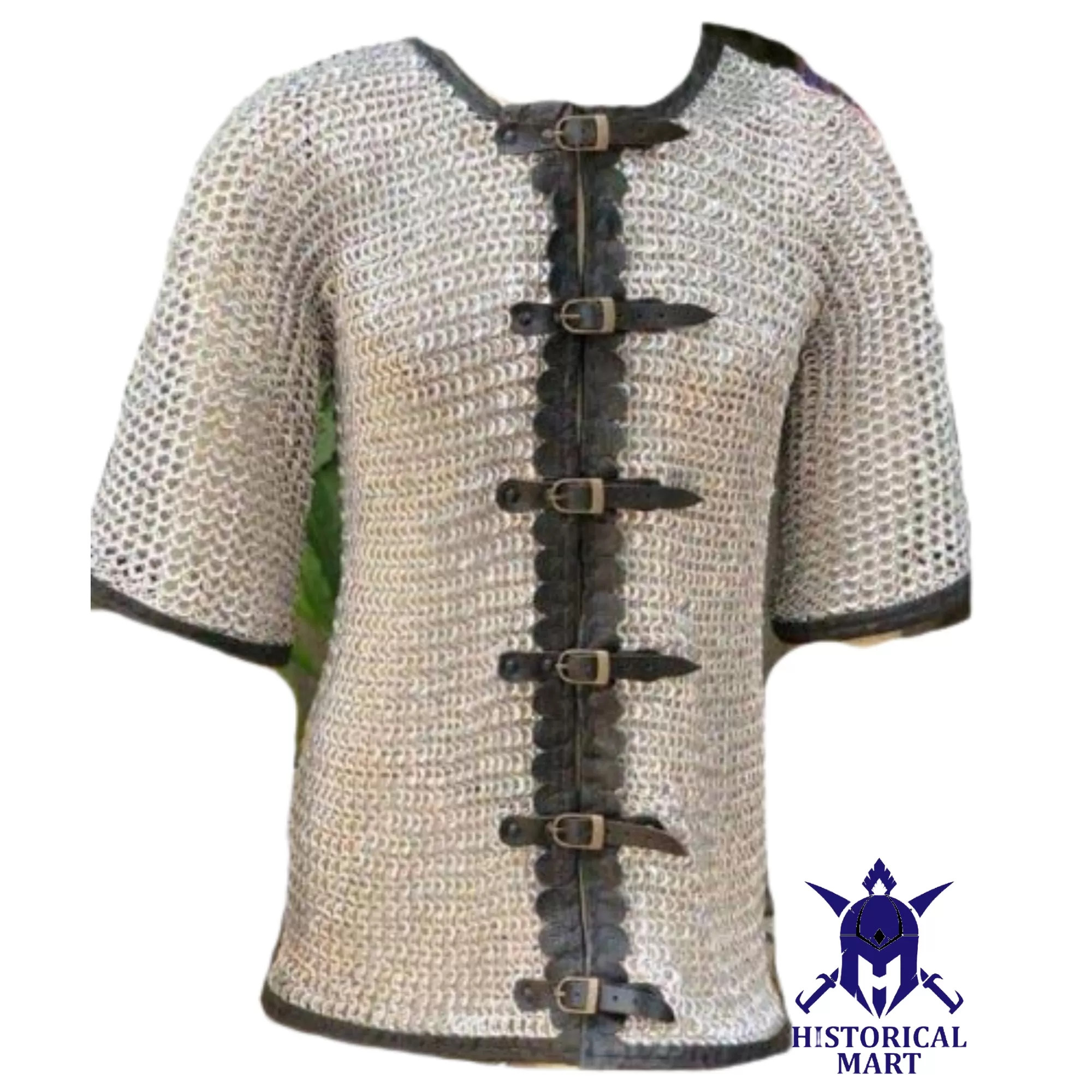 Handmade Viking Half Sleeve Aluminum Chainmail Shirt with Leather Trim  Flat Riveted Medieval Armor for LARP, SCA, Cosplay, and Halloween