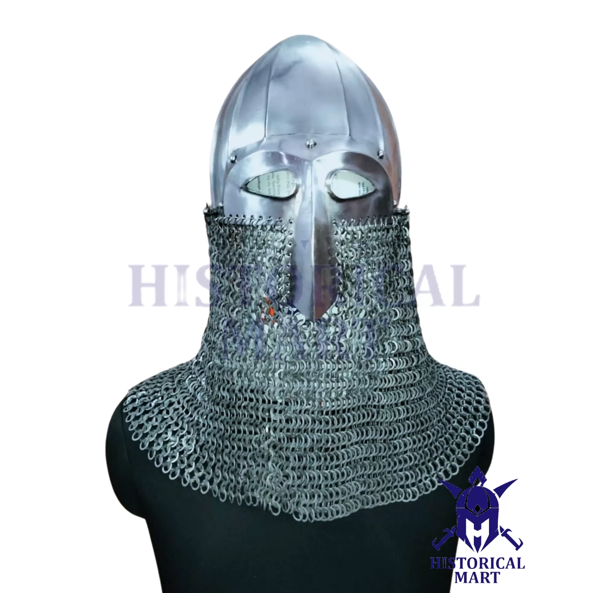 Handmade Medieval Nordic Armor Helmet with Chainmail | Viking Samurai Eye Frame Replica for LARP & Halloween