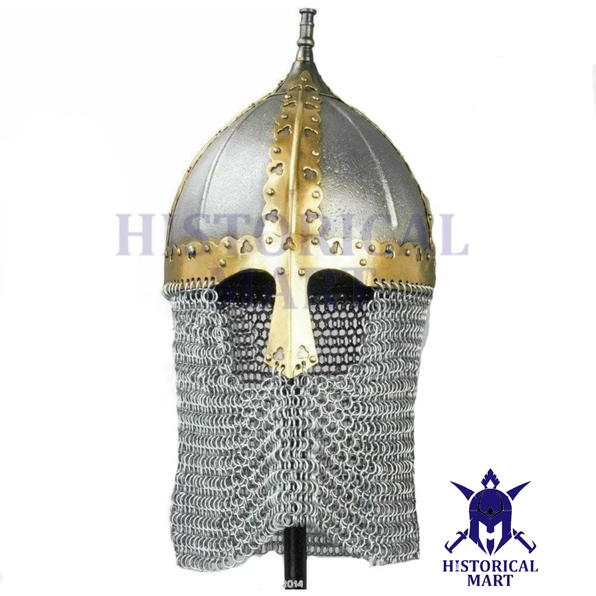 Functional Medieval Russian Warrior Helmet Replica - 18 Gauge Steel with Chainmail  for LARP, SCA, and Handmade Adult Collections